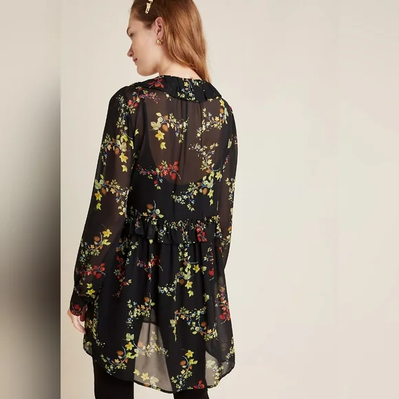 Anthropologie Jamison Ruffled Tunic – Black Floral – Size S – NWT (Repair Needed - Picture 2 of 13
